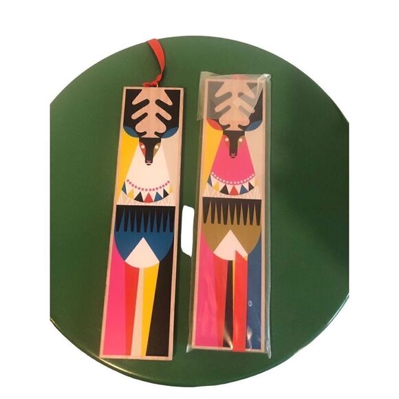 NIP Holiday ornament wall hanging Geometric COLOR BLOCK Reversible Reindeer Gift - Picture 13 of 16